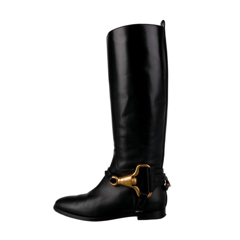 BURBERRY - Black Heeled Leather Riding Boots - Size 7.5